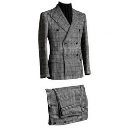 Survêtements pour hommes Houndstooth Premium Boutons à double boutonnage Tuxedos Revers Twopiece Costume Quotidien Casual Mariage Dîner Business Party 231116