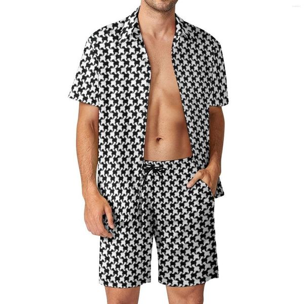 Survêtements pour hommes pied-de-poule avec chiens hommes ensembles noir et blanc M Design chemise décontractée ensemble mode Shorts de plage costume personnalisé deux pièces