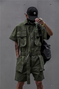 Heren trainingspakken HOUZHOU Techwear korte jumpsuit voor heren Zwarte bodysuits Overalls heren Groen mannelijk Japans streetwear Zomerzakken Hiphop 230321