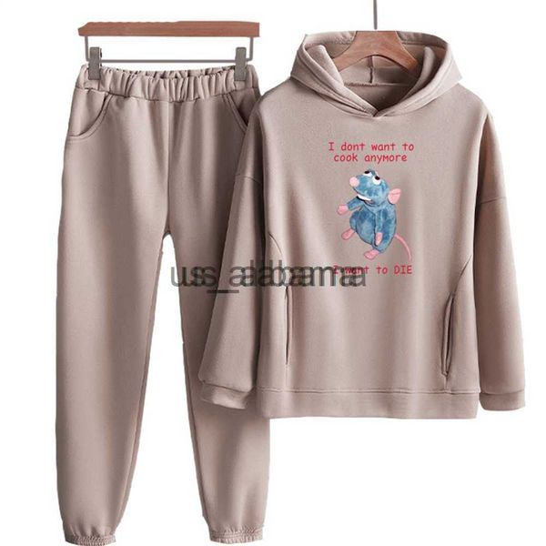 Survêtements pour hommes Je ne veux plus cuisiner, je veux mourir mignon souris imprimer hommes femmes survêtement ensembles surdimensionné pull mode unisexe vêtements x0907