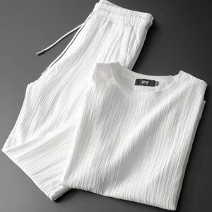 Suisses de survêtement pour hommes Suit de la soie de glace 2023 Pantalon de t-shirt d'été deux pièces minces sports décontractés pantalons de survêtement de mode masculine plus taille 230522
