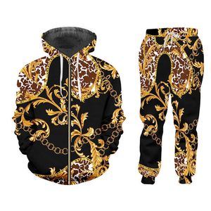 Survêtements pour hommes IFPD Survêtement pour hommes Style baroque Vestes et pantalons de jogging Ensemble imprimé en 3D Floral doré Luxe Femmes 2 pièces Costumes Streetwear G220927