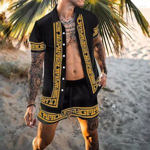 Mannen Trainingspakken IN 2023 Mannen Sets Print Patchwork Revers Korte Mouw Casual Shirt Strand Shorts Zomer Streetwear Vakantie Hawaiian Suits