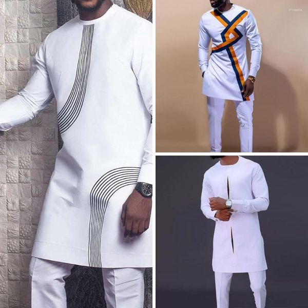 Chándales de hombre en Dashiki traje étnico blanco estampado africano 2 piezas ropa de fiesta de boda tradicional traje para hombres