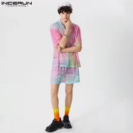 Parcours masculin Incerun 2024 Fashion Casual sets shirts à manches longues Short Summer Sexy Male Lace Gradient Printing Two-Piece S-5XL