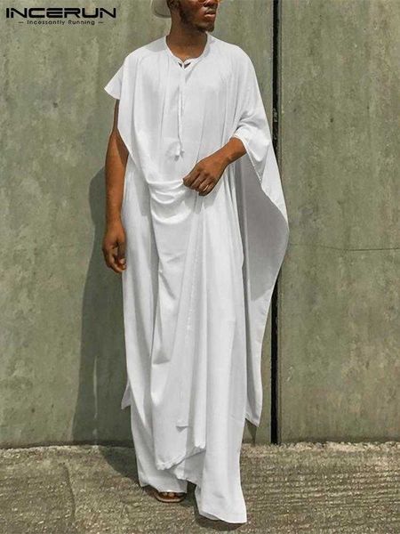 Survêtements pour hommes INCERUN Hommes Musulmans Ensembles Solide Couleur Streetwear Écharpe À Lacets Irrégulier Caftan Pantalon 2023 Islamique Arabe Hommes Costumes Décontractés S-5XL W0322
