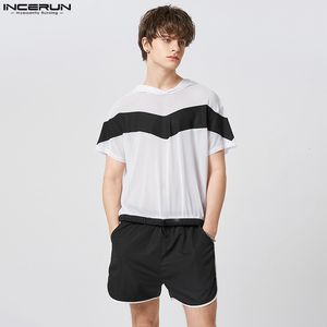 Survêtements pour hommes INCERUN Hommes Ensembles Patchwork Streetwear À Capuche À Manches Courtes T-shirts Shorts À Cordon 2PCS 2023 Workout Hommes sThin Suits S 5XL 230421