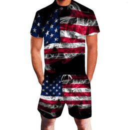 Spares de canciones para hombres Independence Impresión de jogging Sets Summer Sports Sports 3d American Day Flag Fitness Traje de dos piezas Masculino