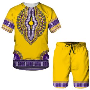 Survêtements pour hommes Style indien Motif Impression Été T-shirt Lâche Oneck Manches Courtes Top Casual Confortable 2 Pièce Outfit Vêtements 230721