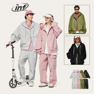 Survêtements pour hommes INFLATION Unisexe Harajuk Survêtement surdimensionné Pantalon cargo rose à la mode et veste à capuche Ensemble Mens Hoodie Set 231202