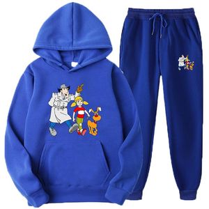 Survêtements pour hommes Inspecteur Gadget Équipe Solide Couleur Hommes Ensemble Casual Hommes Femmes Polaire Hoodies Pantalon Deux Pièces Survêtement À La Mode Spor