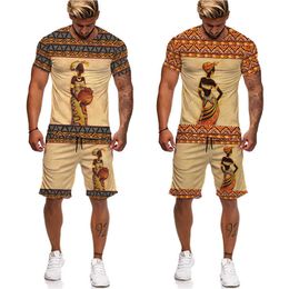 Survêtements pour hommes Intéressant fille africaine imprimé T-shirt / ensemble Osaka style ethnique hommes / femmes T-shirt et short décontractés ensemble mode couple vêtements de rue P230605