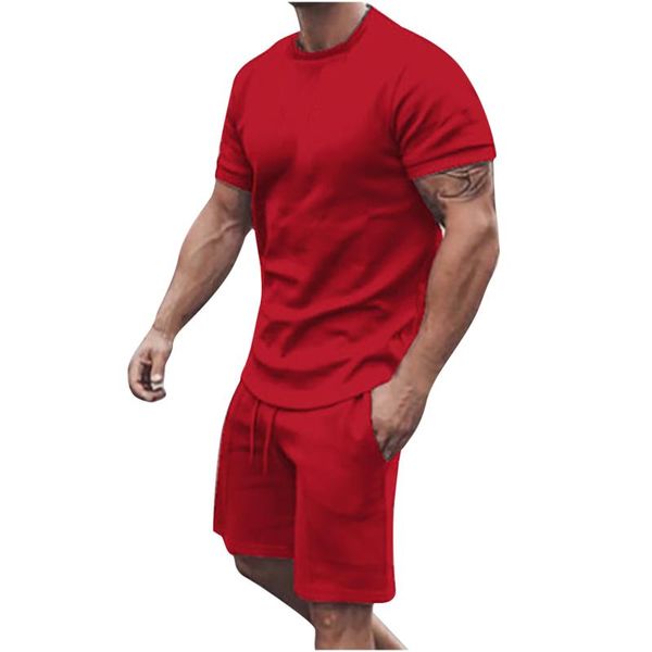 Chándales para hombres ISHOWTIENDA Hombres 2 piezas Casual O-cuello de manga corta Camisetas y pantalones cortos deportivos en forma Set Vetement Homme de Mar250s