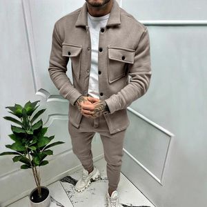 Survêtements pour hommes Veste et pantalons Ensembles Salopette de poche Costume de mode masculine Couleur unie Automne Hiver Fête Streetwear Survêtement 2 pièces Ensemble