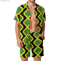 Survêtements pour hommes Drapeau jamaïcain Vêtements pour hommes Jamaïcain rembourré esthétique chemise décontractée ensemble à manches courtes design à manches courtes ensemble de vacances d'été grande taille 3XL Q240228