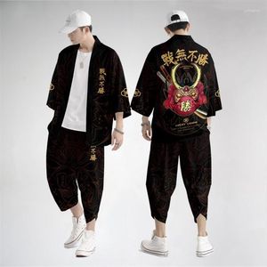 Chándales para hombres Ropa tradicional japonesa Invencible Estampado Kimono Pantalones Hombres Retro Yukata Asia Moda Tang Traje Harajuku Hanfu Chaqueta