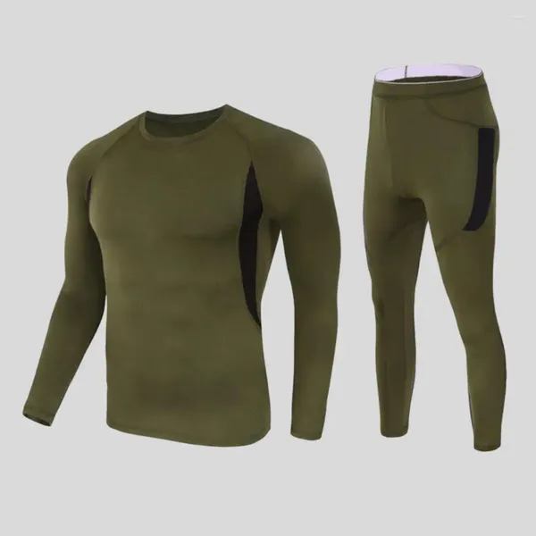 Survêtements pour hommes Jogging T-shirt Pantalon Ensemble Hiver Sous-vêtements thermiques Col rond Pyjamas à manches longues avec coupe ajustée Sports élastiques