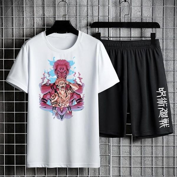 Survêtements pour hommes Jujutsu Kaisen Costume de sport Ensemble d'impression d'anime T-shirt à manches courtes surdimensionné T-shirt en coton décontracté Short à cordon Deux pièces