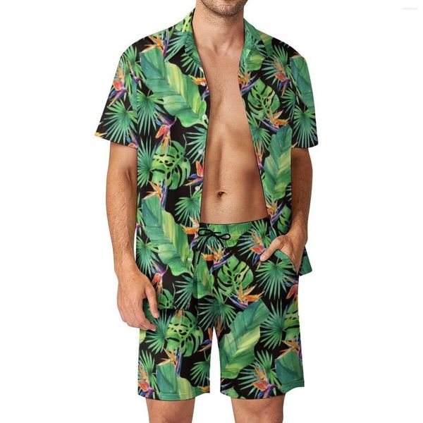 Parcours masculins Jungle Tropical Print Men Set Men Bird of Paradise Casual Shorts Beach Shirt Set Vintage Custom Cost Courte