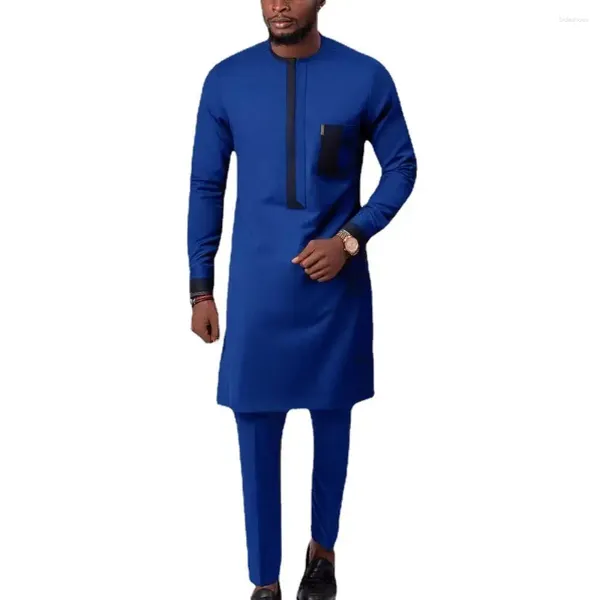 Survêtements pour hommes Kaftan élégant ensemble africain 2 pièces tenues à manches longues hauts et pantalons ethniques costume de luxe complet mariage vêtements pour hommes