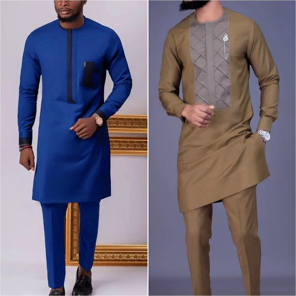 Survêtements pour hommes Caftan Homme Tenues Set Top Pantalon À Manches Longues T-shirt Pantalon 2pcs Costumes Masculins Cothing Traditionnel Décontracté Style Ethnique Mariage 230726