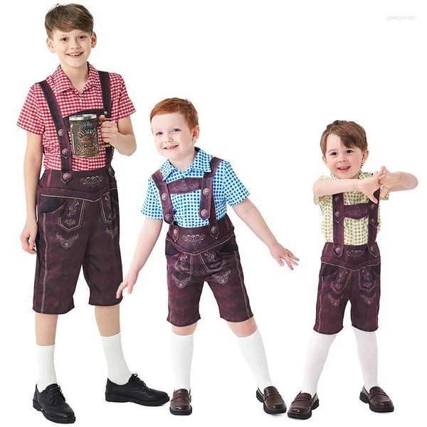 Trajes para hombres Niños Niños Oktoberfest Disfraz Dirndl Bávaro Plaid Cosplay Camisa Pantalones Carnaval Halloween Vestido de fiesta elegante