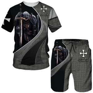 Survêtements pour hommes Knight Templar 3D Imprimer T-shirt / short / costume cool à manches courtes style rétro streetwear deux pièces ensemble de survêtement d'été tenue 230419