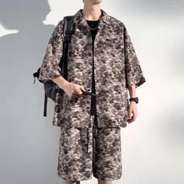 Parcours masculins Hommes coréens Fashion Men d'été 2 pièces sets Floral Imprimé Hawaiian Beach Wear Board Shorts