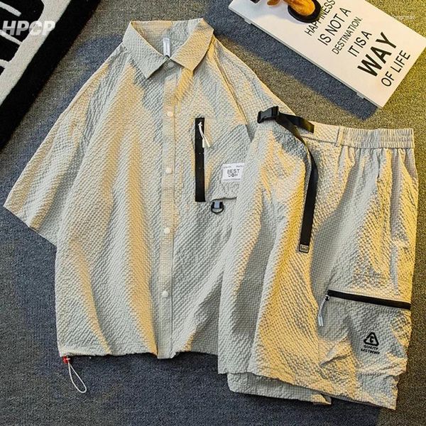 Suisses de survêtement masculines Couleur coréenne Couleur solide de travail à manches courtes shorts de chemise de travail à la mode d'été japonais