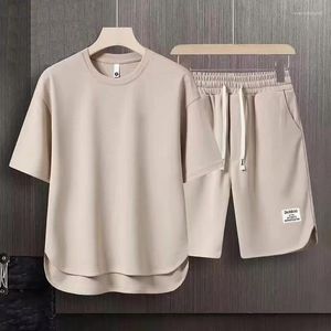 Mannen Trainingspakken Koreaanse Mode Wafel Tweedelige Set Zomer Korte Mouwen T-shirt en Shorts Losse Sets Mannen Designer kleding