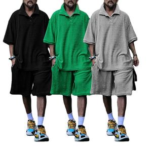 Survêtements pour hommes revers T-shirt polo ensemble de sport serviette d'été pour homme lâche short à manches courtes ensemble deux pièces