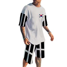 Survêtements pour hommes Grande taille Drapeau national de la Corée du Sud Pantalon de poche imprimé 3D T-shirt pour hommes Col rond Ensemble à manches courtes Chemise décontractée quotidienne