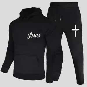 Tracksuits voor heren nieuwste Jezus bedrukte tracksuit lente en herfst sportkleding casual solide kleur kap kap Hoodies broek man design sportkit