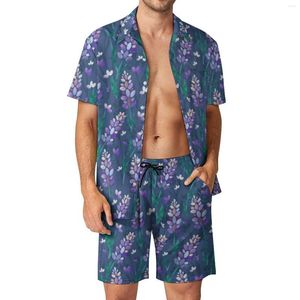 Survêtements pour hommes champs de lavande hommes ensembles violet imprimé floral hawaïen chemise décontractée ensemble à manches courtes Design Shorts été vacances costume grand