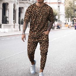Survêtements pour hommes imprimé léopard t-shirt pantalon nouvelle mode streetwear sport à manches courtes t-shirt pantalons pcs ensembles hommes survêtement jogging G221011
