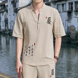 Chándales para hombres Bordado de lino Hanfu Conjuntos Traje de estilo chino Masculino Tradicional Tang Kung Fu Taichi Top Pantalones Verano Hombres Algodón 231009
