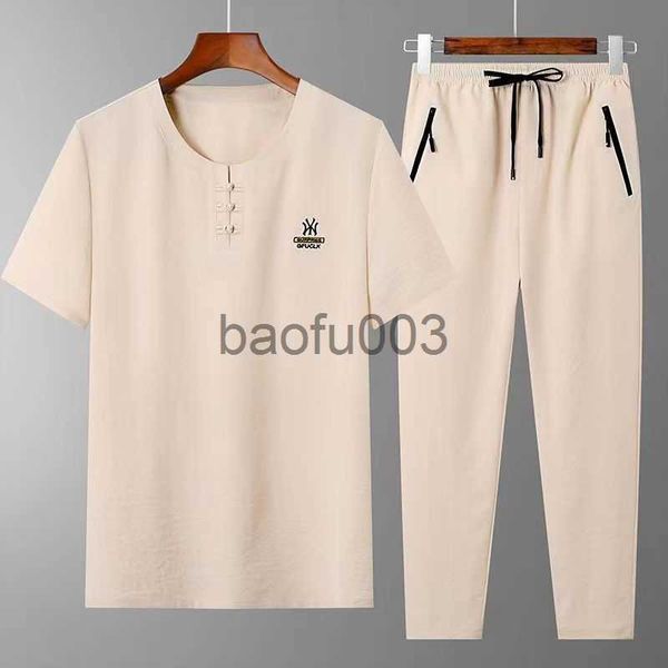 Survêtements pour hommes Lin Broderie Hanfu Ensembles Style Chinois Costume Homme Traditionnel Tang Kung Fu Taichi Top Pantalon Été Hommes Coton J230803