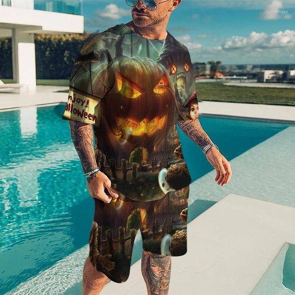 Chándales para hombre Little Devil Pumpkin Man Cuello redondo de gran tamaño Impreso en 3D Estilo deportivo Moda Hip Hop Traje de camiseta para hombre