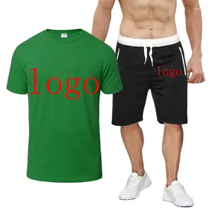 Trainingspakken voor heren Logo-aanpassing Bedrukking Zomersportkleding Katoen Korte mouwen Ademende T-shirts Tops Shorts Casual pakken