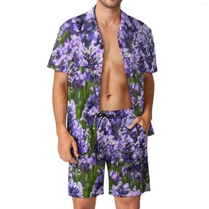 Parcours masculins Loveries Lavande Men Set England Nature Nature Flowers Flowers Casual Shorts Shirt Set Summer Cool Custom Suit plus taille