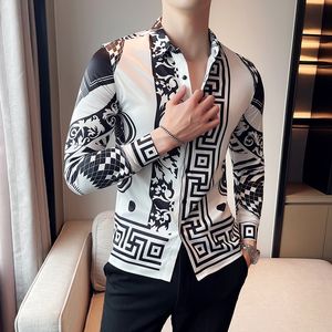 Hommes s Survêtements De Luxe À Manches Longues Hommes Baroque Chemises Robe Automne Fête De Bal Porter Slim Fit Mâle Marque Vêtements Rayé Imprimer Casual Chemise Hommes 230701