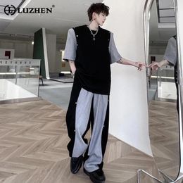 Suits-survêtement masculins Luzhen Couleur Contrast Design Two-Piece Set 2024 Fashion Street Loose Sweet Pants de survêtement T-shirts à manches courtes LZ3595