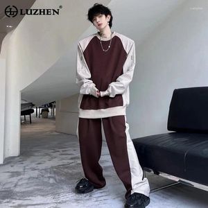 Contulaires masculins Luzhen Street Contrast Color Design Sweatshirts à manches longues 2024 Spring Two-Piece SetS coréen Trendy Straight Pants LZ2503