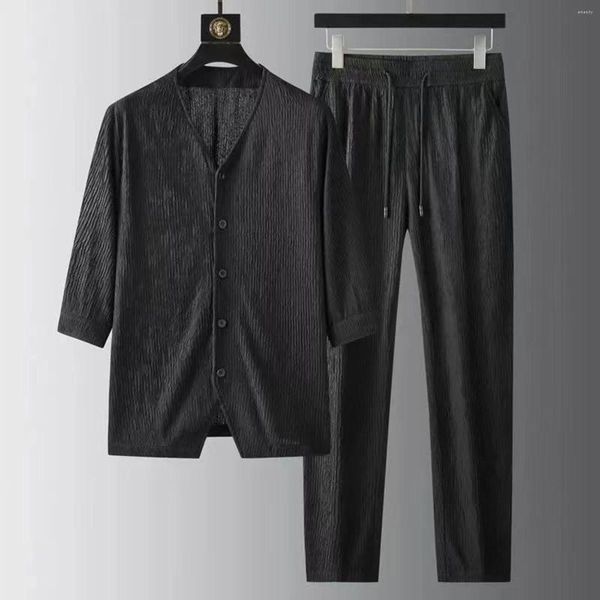 Survêtements pour hommes Homme Automne Et Hiver Chemise Pantalon Deux Pièces Couleur Unie Poitrine Pantalon Sans Col Ensemble Costumes De Bal