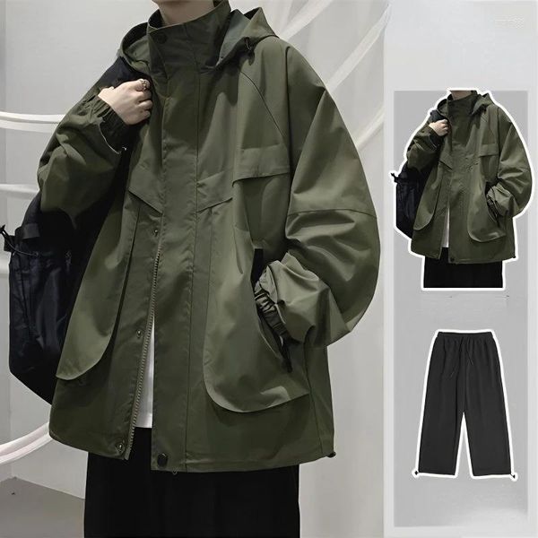 Survêtements pour hommes Mâle Cargo Hoode Vestes Ensemble Hommes Mode High Street Printemps Automne Manteau Jeans Vêtements Coréens Harajuku Deux Pièces Suis C18