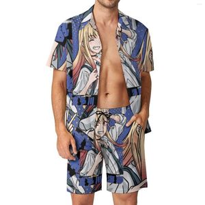 Spares de canciones para hombres Marin Kitagawa Men Puntos de los ojos Estéticos Anime Camisa casual Juego de ropa de playa Vintage Traje personalizado de verano de dos piezas