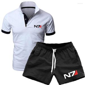 Survêtements pour hommes Mass Effect N7 Logo Imprimer Custom Made Solid Color Cotton Quick Dry Revers Man Short Sleeve T Shirt Shorts Men Set CoolMen's