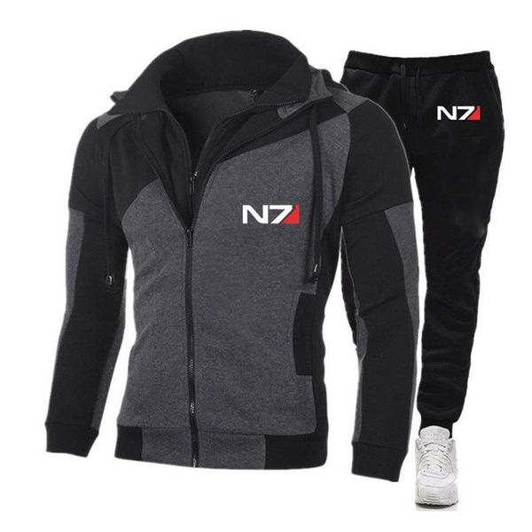 Chándales para hombres Mass Effect N7 para hombre con capucha Cremallera Moda Casual Ropa deportiva Correr Chaqueta hermosa Pantalones deportivos Cómodos252S