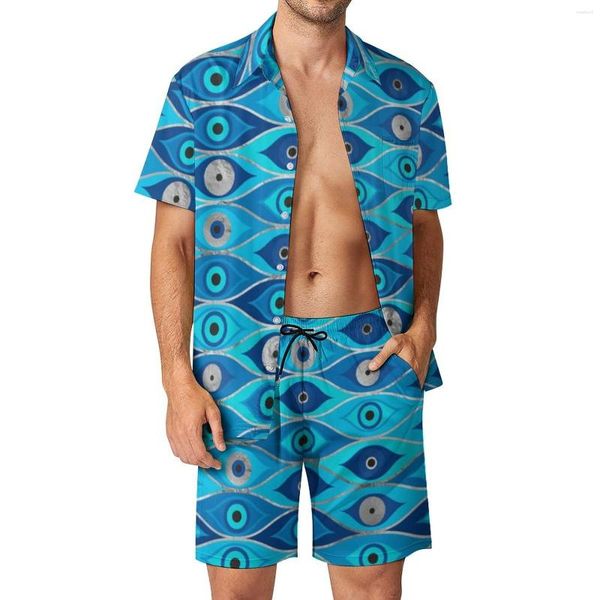 Parcours masculin Matiasma Evil Eye Beachwear Set Men Set Greek Mati Mataki Casual Shirt Set Summer Graphic Shorts 2 pièces Funny Suit plus taille