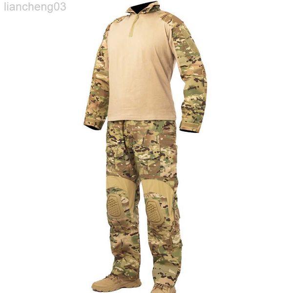 Chándales de los hombres Mege Camuflaje táctico Uniforme de combate militar Conjunto Camisas Pantalones cargo con almohadillas G3 Soldado al aire libre Airsoft Paintball Ropa W0328